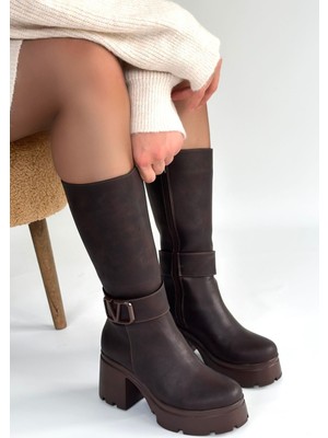 Moki Kahverengi Nubuk Topuklu Çizme - Lisinya