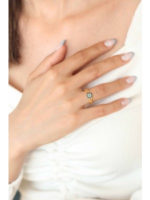 Zirkon Taşlı Nazarlı Altın Kaplama Kadın Yüzük - Lisinya