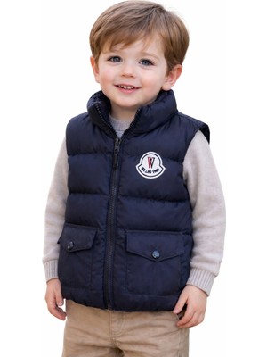 İrem Çocuk Giyim Erkek Çocuk Fermuar Kapamalı Kapak Cep Modelli Armalı Lacivert Renk Şişme Yelek