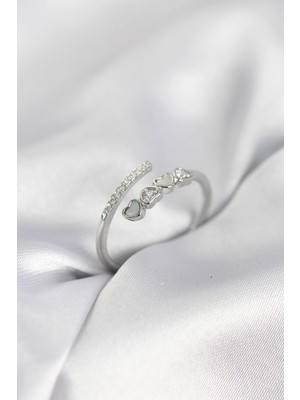 Erbilden Erb Gümüş Renk Zirkon Taşlı Minimal Kalp Model Kadın Yüzük