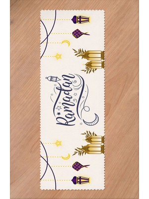 Greendecor Ramazan Eid Mubarak Hilal Cami Çiçek Desenli Baskılı Masa Runner Dijital Baskılı Modern Masa Örtüsü