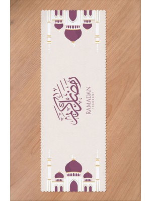 Greendecor Ramazan Eid Mubarak Hilal Cami Çiçek Desenli Baskılı Masa Runner Dijital Baskılı Modern Masa Örtüsü