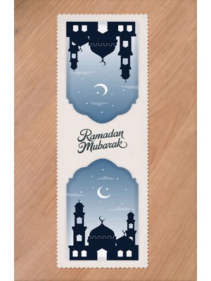 Greendecor Ramazan Eid Mubarak Hilal Cami Çiçek Desenli Baskılı Masa Runner Dijital Baskılı Modern Masa Örtüsü