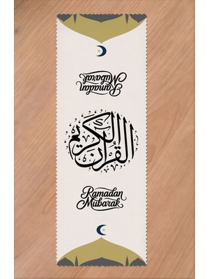 Greendecor Ramazan Eid Mubarak Hilal Cami Çiçek Desenli Baskılı Masa Runner Dijital Baskılı Modern Masa Örtüsü
