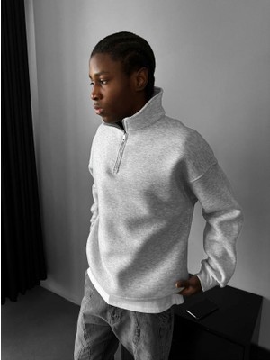 Elku Moda Erkek Oversize Yarım Fermuarlı Sweatshirt Dik Yaka Half Zip Kalın Kışlık 4 Renk