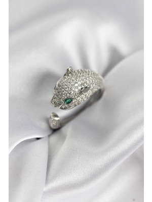 Solenya Jaguar Model Gümüş Renk Zirkon Taşlı Kadın Yüzük