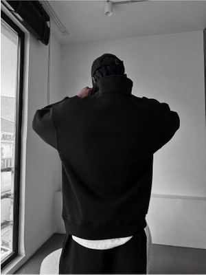Elku Moda Erkek Oversize Yarım Fermuarlı Sweatshirt Dik Yaka Half Zip Kalın Kışlık 4 Renk