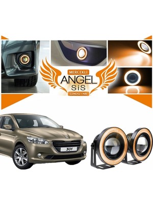 Özgürce 76MM Turuncu Mercekli LED Angel Sis Farı, Peugeot 301 Uyumlu, Yüksek Parlaklık