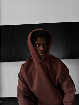 Elku Moda Oversize Kapşonlu Sweatshirt Beyaz Unisex Kalın Kumaş Kışlık Hoodie Kanguru Cep