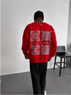 Elku Moda Erkek Oversize Bandana Desenli Sweatshirt Sacred Rebellion Baskılı Bisiklet Yaka 5 Renk