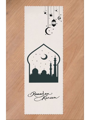 Greendecor Ramazan Eid Mubarak Hilal Cami Çiçek Desenli Baskılı Masa Runner Dijital Baskılı Modern Masa Örtüsü