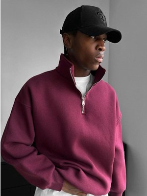 Elku Moda Erkek Oversize Yarım Fermuarlı Sweatshirt Dik Yaka Half Zip Kalın Kışlık 4 Renk