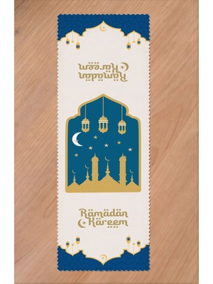 Greendecor Ramazan Eid Mubarak Hilal Cami Çiçek Desenli Baskılı Masa Runner Dijital Baskılı Modern Masa Örtüsü