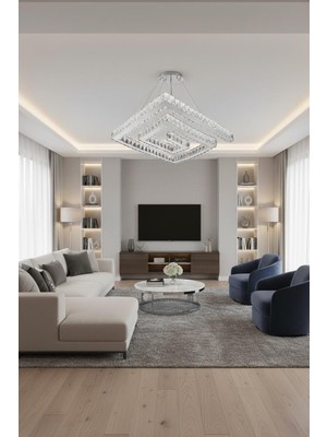 Elizim Home Lighting Lotus Kristal Taşlı Ledli Krom Avize