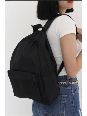 Derkadesign Düz Siyah Günlük Seyahat Kurs Sırt Çantası Plain Black Daily Travel Course Backpack