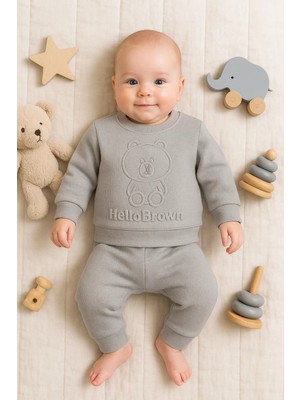 Narnuga Bear Gofre Kabartmalı 2'li Erkek Bebek Takımı