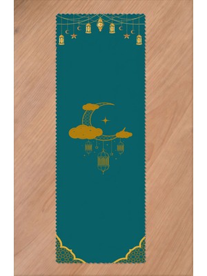 Greendecor Ramazan Eid Mubarak Hilal Cami Çiçek Desenli Baskılı Masa Runner Dijital Baskılı Modern Masa Örtüsü