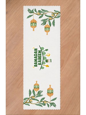 Greendecor Ramazan Eid Mubarak Hilal Cami Çiçek Desenli Baskılı Masa Runner Dijital Baskılı Modern Masa Örtüsü
