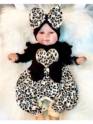 Narnuga Leopar Desenli Fiyonklu % 100 Pamuk Kız Bebek Tulum