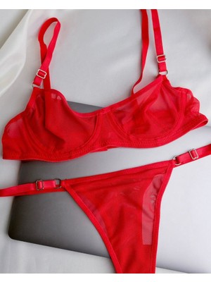 Feenia Rougy Kırmızı Kadın Tül Sütyen Takım