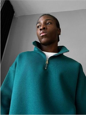 Elku Moda Erkek Oversize Yarım Fermuarlı Sweatshirt Dik Yaka Half Zip Kalın Kışlık 4 Renk