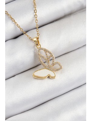 SHC4200 Mey Ithalat® 316L Çelik Zirkon Taşlı Model Gold Renk Kadın Kolye