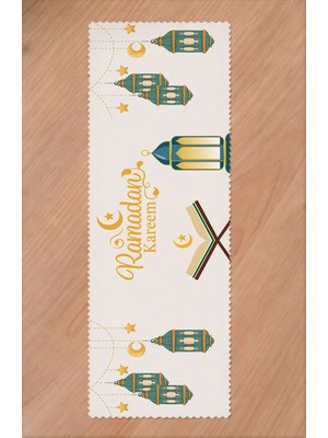 Greendecor Ramazan Eid Mubarak Hilal Cami Çiçek Desenli Baskılı Masa Runner Dijital Baskılı Modern Masa Örtüsü