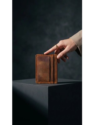 El Yapımı Hakiki Deri Slim Kartlık 5 Gözlü Taba