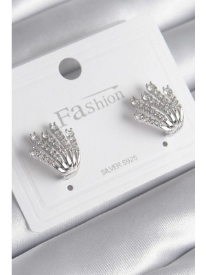 SHC4200 Mey Ithalat® Pirinç Gümüş Renk Zirkon Taşlı Kadın Küpe