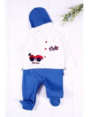 Narnuga Cars Şapkalı Desenli Bebek Tulumu