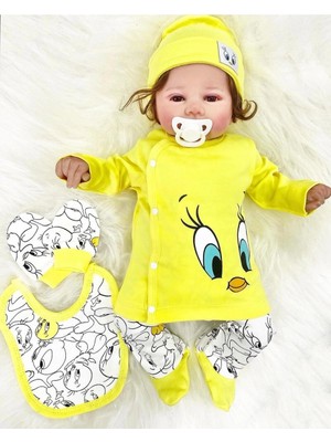 Narnuga Civciv Desenli Yenidoğan 5li Hastane Çıkışı Zıbın Seti %100 Pamuk