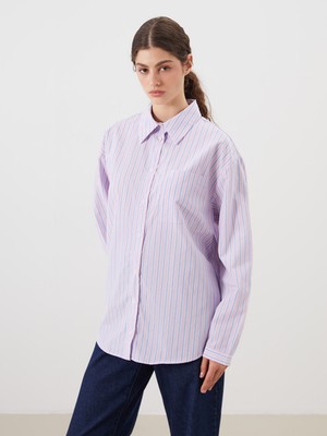 Lc Waikiki Yeni Sezon Çizgili Oversize Poplin Kadın Gömlek Tunik