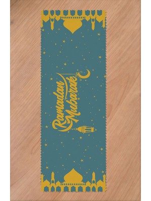 Greendecor Ramazan Eid Mubarak Hilal Cami Çiçek Desenli Baskılı Masa Runner Dijital Baskılı Modern Masa Örtüsü