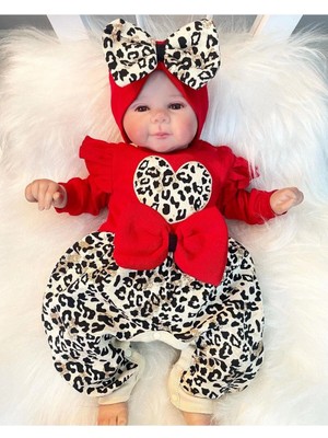 Narnuga Leopar Desenli Fiyonklu % 100 Pamuk Kız Bebek Tulum