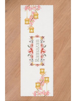 Greendecor Ramazan Eid Mubarak Hilal Cami Çiçek Desenli Baskılı Masa Runner Dijital Baskılı Modern Masa Örtüsü