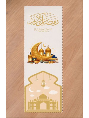 Greendecor Ramazan Eid Mubarak Hilal Cami Çiçek Desenli Baskılı Masa Runner Dijital Baskılı Modern Masa Örtüsü