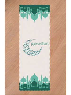 Greendecor Ramazan Eid Mubarak Hilal Cami Çiçek Desenli Baskılı Masa Runner Dijital Baskılı Modern Masa Örtüsü