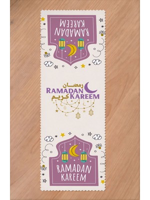 Greendecor Ramazan Eid Mubarak Hilal Cami Çiçek Desenli Baskılı Masa Runner Dijital Baskılı Modern Masa Örtüsü