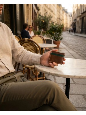 El Yapımı Hakiki Deri Slim Kartlık 5 Gözlü Yeşil Taba