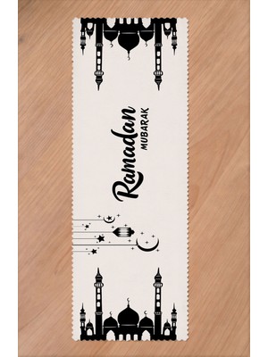 Greendecor Ramazan Eid Mubarak Hilal Cami Çiçek Desenli Baskılı Masa Runner Dijital Baskılı Modern Masa Örtüsü