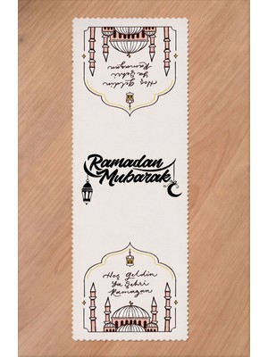Greendecor Ramazan Eid Mubarak Hilal Cami Çiçek Desenli Baskılı Masa Runner Dijital Baskılı Modern Masa Örtüsü
