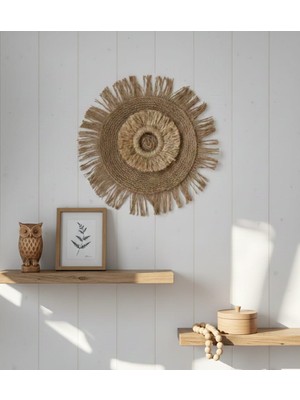 Nefisenem Bohem Jüt Duvar Dekoru – Doğal Hasır Örgü Rustik Duvar Süsü