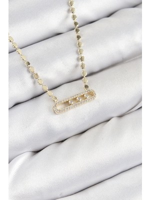 SHC4200 Mey Ithalat® Pirinç Zirkon Taşlı Messika Model Ezme Zincir Gold Renk Kadın Kolye