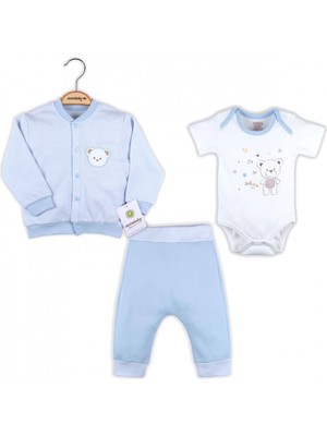 Narnuga Çizgili Bear Hırkalı % 100 Pamuk Erkek Bebek Takım