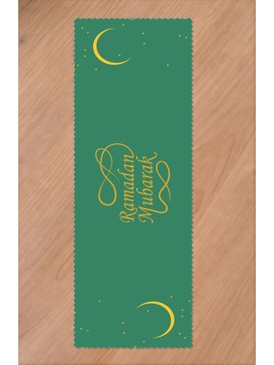 Greendecor Ramazan Eid Mubarak Hilal Cami Çiçek Desenli Baskılı Masa Runner Dijital Baskılı Modern Masa Örtüsü