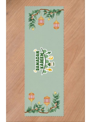 Greendecor Ramazan Eid Mubarak Hilal Cami Çiçek Desenli Baskılı Masa Runner Dijital Baskılı Modern Masa Örtüsü