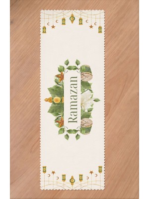 Greendecor Ramazan Eid Mubarak Hilal Cami Çiçek Desenli Baskılı Masa Runner Dijital Baskılı Modern Masa Örtüsü