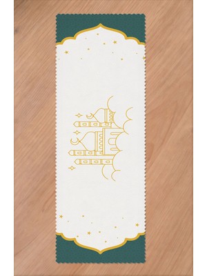 Greendecor Ramazan Eid Mubarak Hilal Cami Çiçek Desenli Baskılı Masa Runner Dijital Baskılı Modern Masa Örtüsü