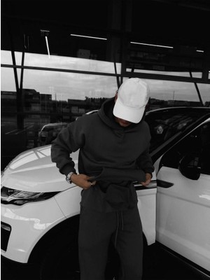 Elku Moda Oversize Kapşonlu Sweatshirt Beyaz Unisex Kalın Kumaş Kışlık Hoodie Kanguru Cep