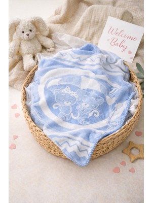 Premium Pamuklu Kışlık Bebek Battaniyesi 95X120 cm – Yumuşak, Sıcak Tutan, Erkek Bebek Mavi